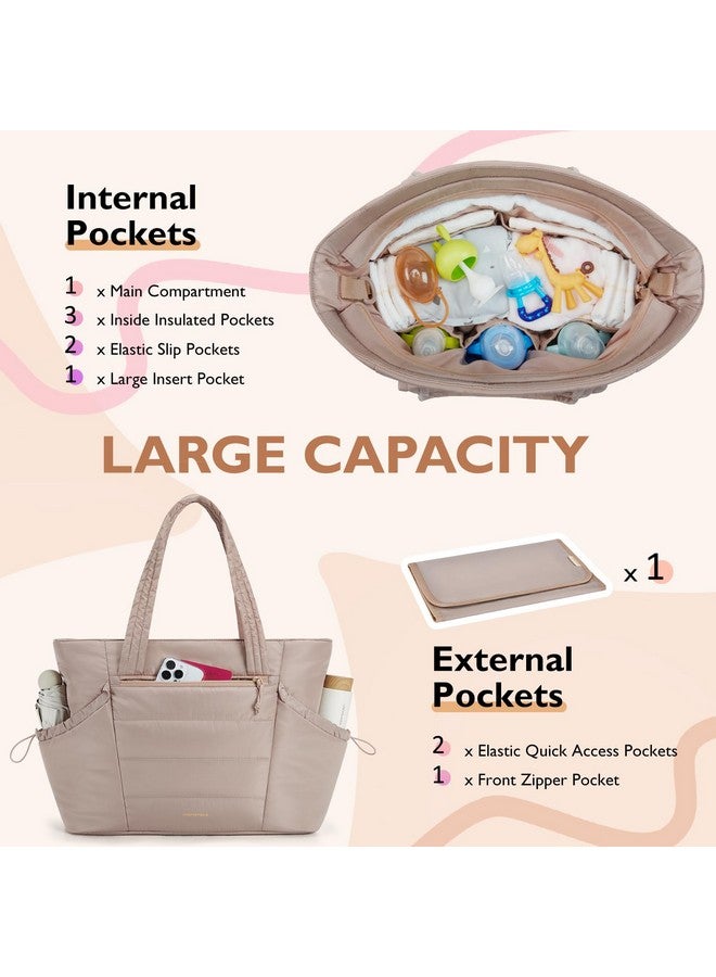 mommore Diaper Bag Tote with Stroller Organizer Puffer Bag Large Capacity Baby Bag 3 Pcs with Changing Pad for Travel, Hospital - Image 3