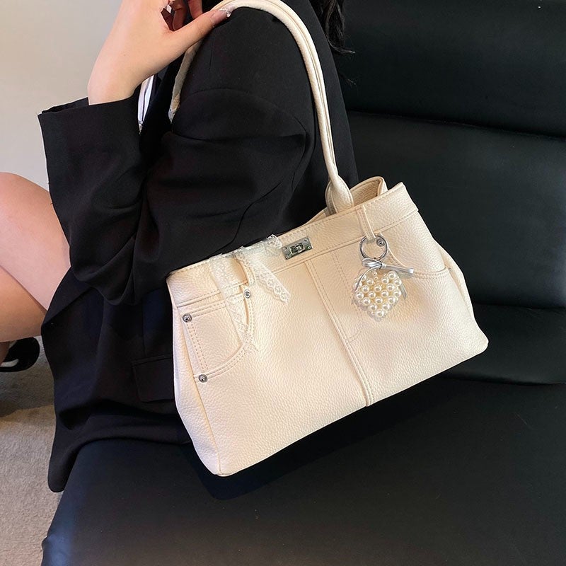 New Large Capacity Spring Fashionable Women'S Shoulder Bag Solid Color Tote Bag Square Bag High-End Travel Underarm Bag - Image 4