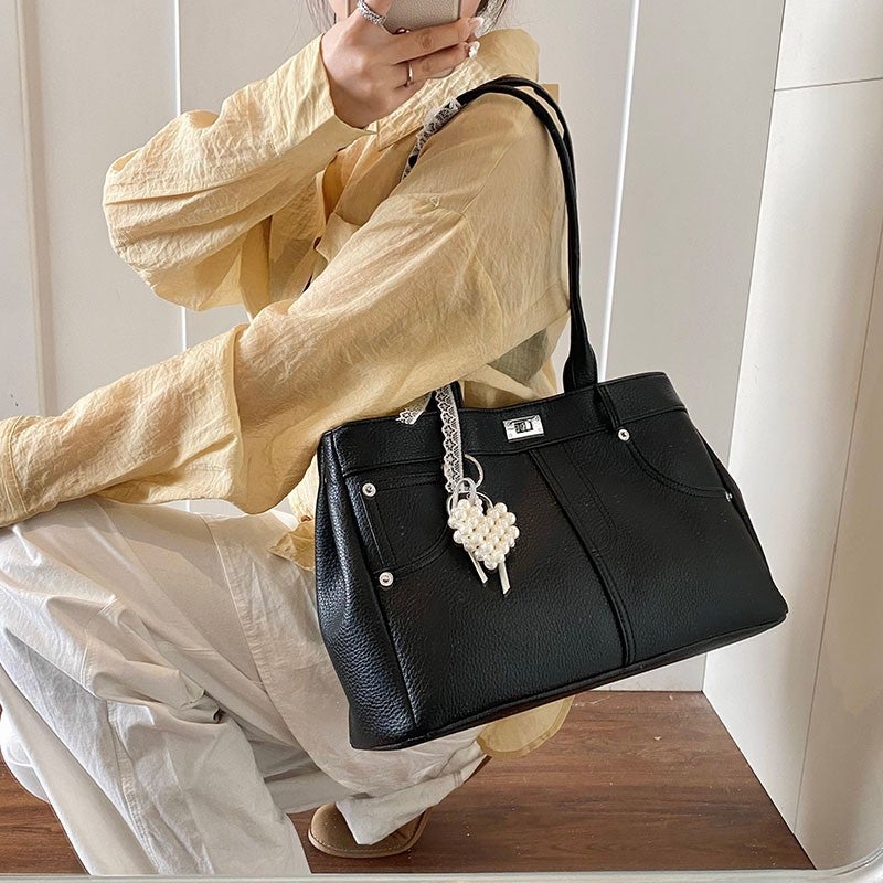 New Large Capacity Spring Fashionable Women'S Shoulder Bag Solid Color Tote Bag Square Bag High-End Travel Underarm Bag - Image 3