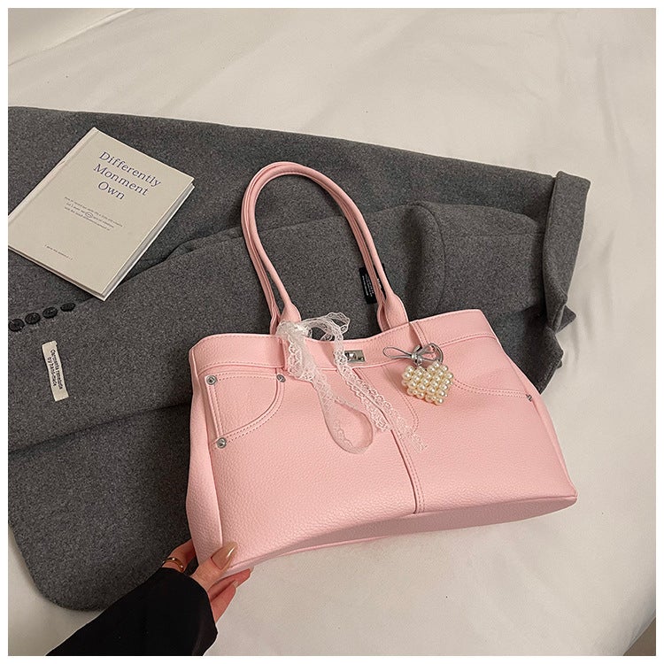 New Large Capacity Spring Fashionable Women'S Shoulder Bag Solid Color Tote Bag Square Bag High-End Travel Underarm Bag - Image 1