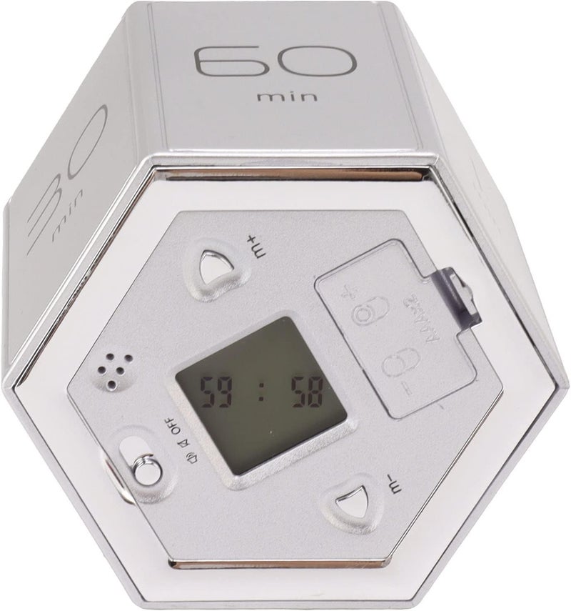 Generic Magnetic Cube Timer with Mute Alarm Function for Time Management, Perfect for Gaming Exercise Learning, 3.0x2.6x2.6in (Silver) - Image 2