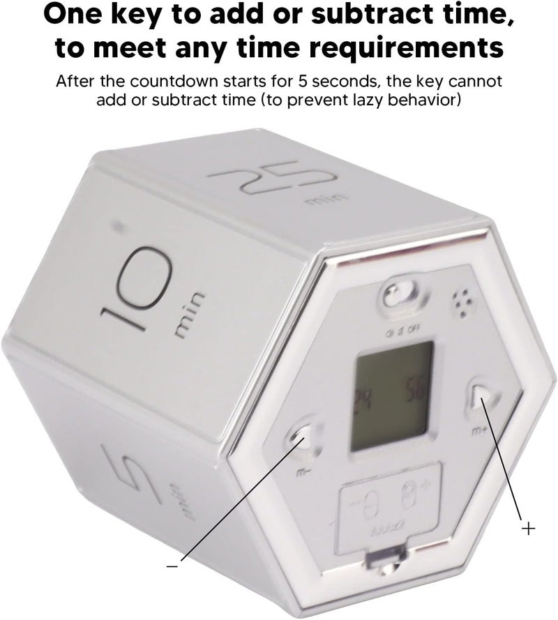 Generic Magnetic Cube Timer with Mute Alarm Function for Time Management, Perfect for Gaming Exercise Learning, 3.0x2.6x2.6in (Silver) - Image 5