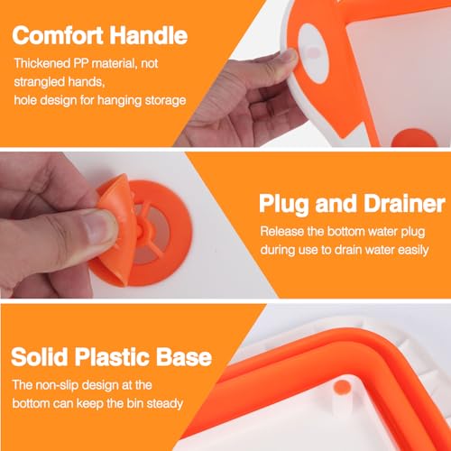 GuanBoXin Collapsible BBQ Prep Tub/Cutting Board 10L, Foldable Dish Tub with Colander, Portable Camping Sink, Multifunction Dishing Basin Bucket Wash Tub for Kitchen Fruit Vegetable Picnic (Orange) - Image 4