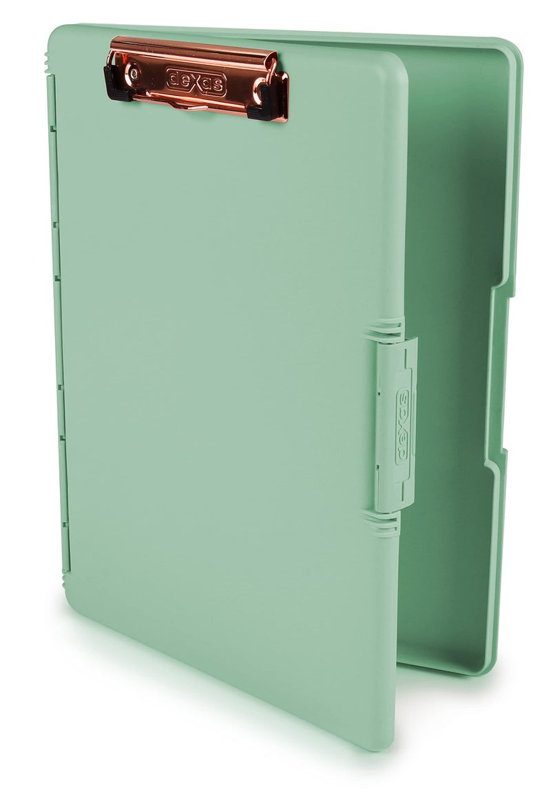 Dexas Slimcase 2 Plastic Clipboard with Storage and Side Opening Foam Green Rose Gold Office Supplies Clipboards to Organize Carry and Store A4 Holder Nursing Clipboards