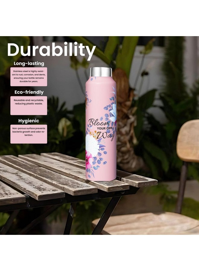 Speedex Water Bottle 1 Ltr, Pink Blossom, Stainless Steel Screw Cap Bottles for Girls, Boys, Adults & Kids, Gym, Sports, Fridge Use, Perfect for School & Office - Single Bottle Set, 1000 ml - Image 4