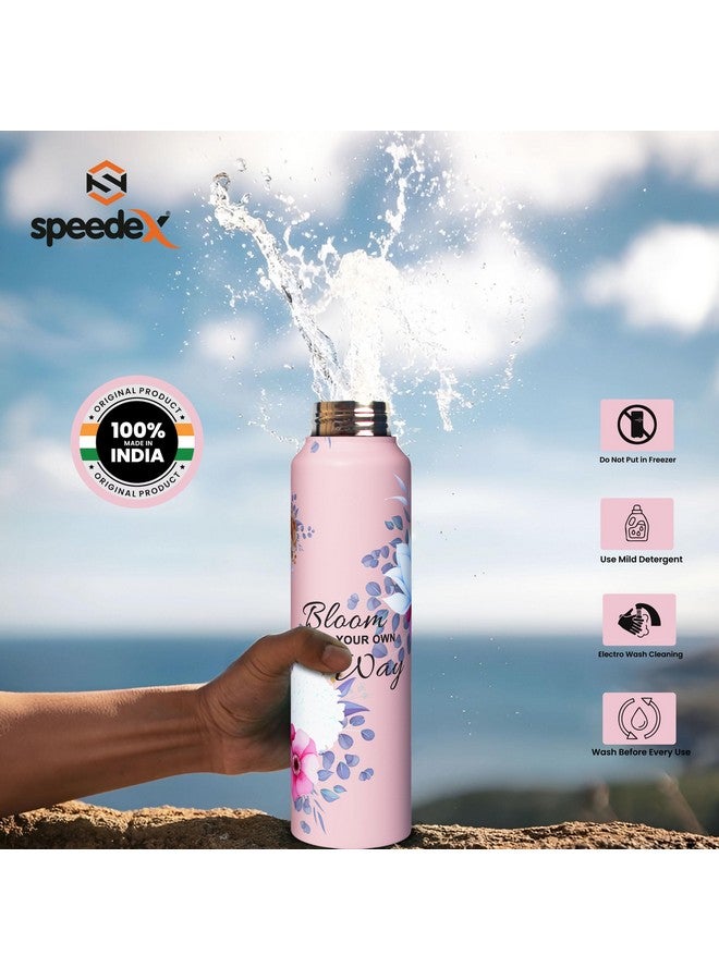Speedex Water Bottle 1 Ltr, Pink Blossom, Stainless Steel Screw Cap Bottles for Girls, Boys, Adults & Kids, Gym, Sports, Fridge Use, Perfect for School & Office - Single Bottle Set, 1000 ml - Image 5
