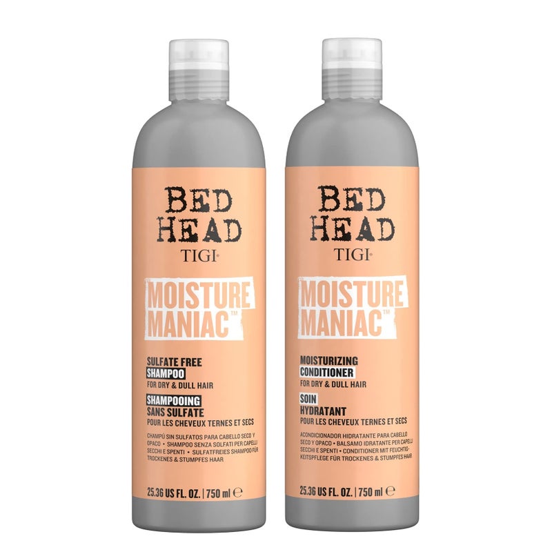 TIGI Bed Head Sulfate Free Shampoo and Conditioner Set for Dry Hair, Moisture Maniac Hair Care with Argan Oil, 25.36 fl oz, 2 Pack - Image 1