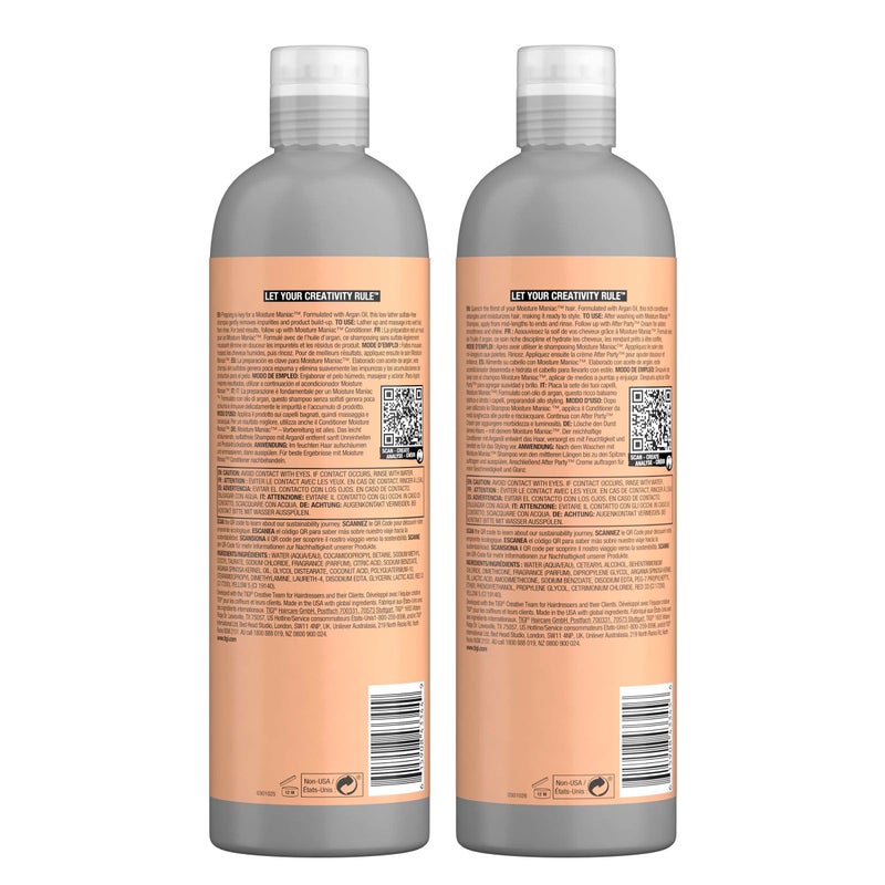 TIGI Bed Head Sulfate Free Shampoo and Conditioner Set for Dry Hair, Moisture Maniac Hair Care with Argan Oil, 25.36 fl oz, 2 Pack - Image 3