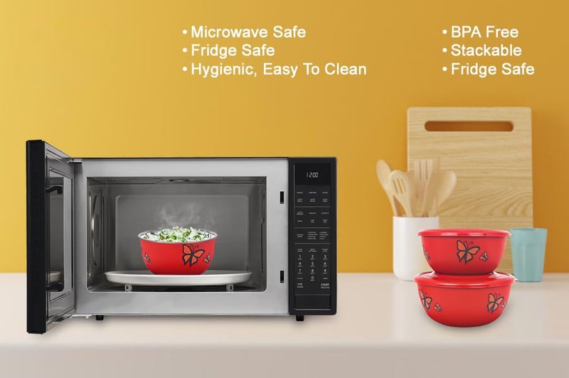 Zaib Microwave Safe Stainless Steel Food Storage Containers with Lid Set of 3 Capacity [ 1250 ML, 800 ML, 500 ML ] (Classic Red Butterfly 3) - Image 4