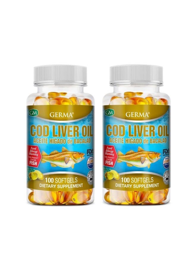 Germa Aceite De Higado De Bacalao Capsules 2 x 100's (200 softgels Total) Pure Norwegian Cod Liver Oil GERMA 2-Pack  - Image 1
