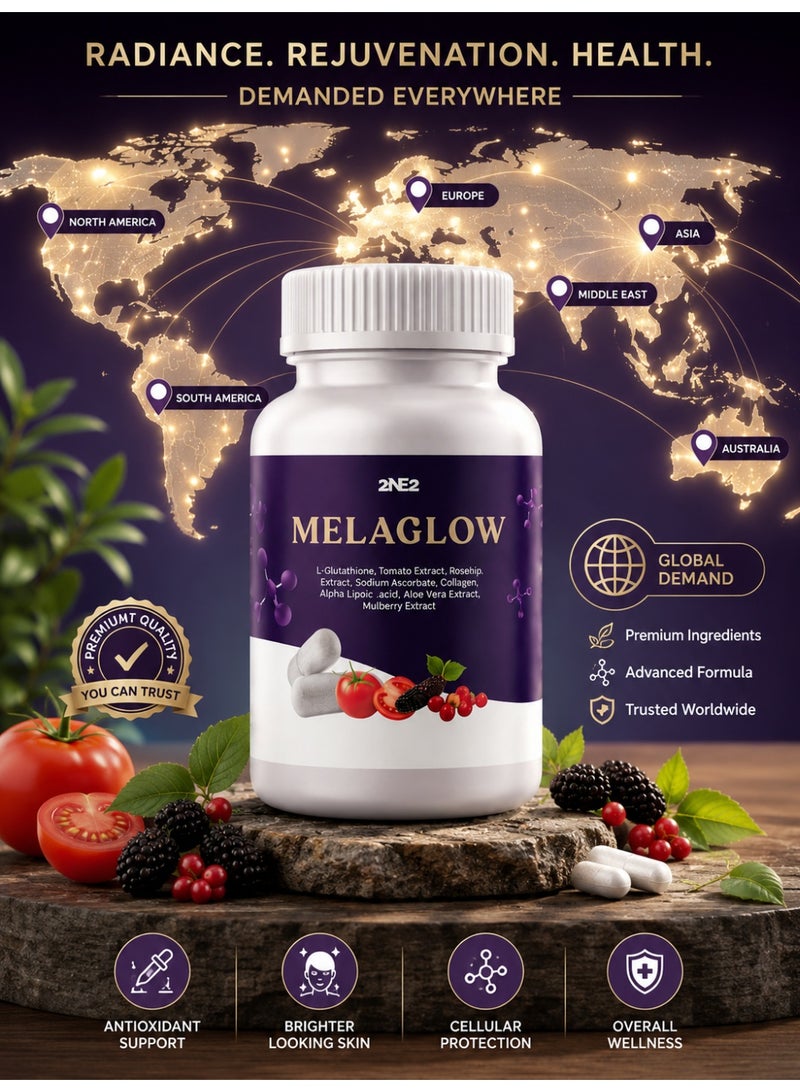 Melaglow 2NE2 MelaGlow Capsules, L-Glutathione, Tomato Extract, Vitamin C, Collagen & Botanical Blend, 30 Capsules - Image 3