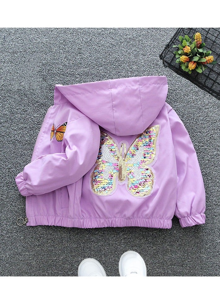 Girls Versatile Spring Jacket 2024 New Fashionable Hoodie Flash erfly Jacket Purple