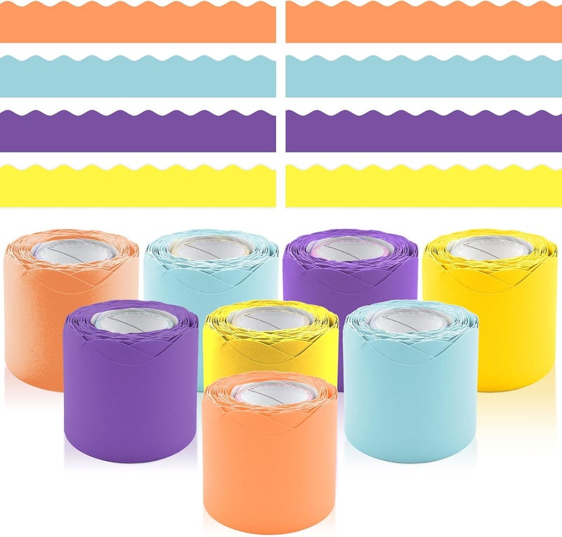 DASTTUIS 8 Rolls 262.4 Ft Bright Bulletin Board Borders Set - Decorations for Office, School Classroom Decor, Teachers & Home DIY - Posters & Birthday Parties - Board Trim （Vivacity Color） - Image 1