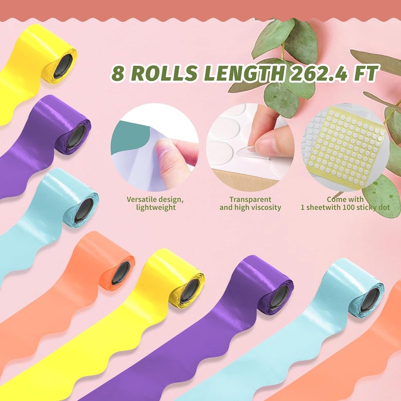 DASTTUIS 8 Rolls 262.4 Ft Bright Bulletin Board Borders Set - Decorations for Office, School Classroom Decor, Teachers & Home DIY - Posters & Birthday Parties - Board Trim （Vivacity Color） - Image 2