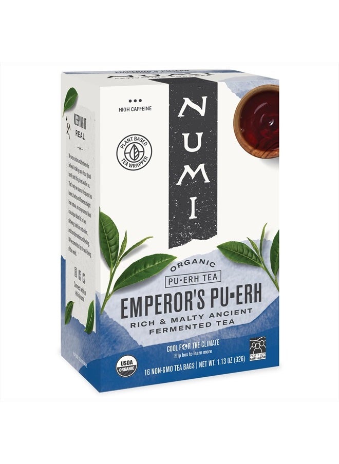 Numi Organic Emperor's Pu-erh Tea, 16 Tea Bags, Aged Fermented Yunnan Black Tea, Caffeinated (Packaging May Vary)  - Image 1
