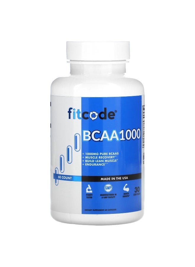 fitcode fitcode, BCAA 1,000, 1,000 mg, 60 Count (500 mg per Capsule)  - Image 1