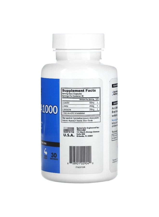 fitcode fitcode, BCAA 1,000, 1,000 mg, 60 Count (500 mg per Capsule)  - Image 2