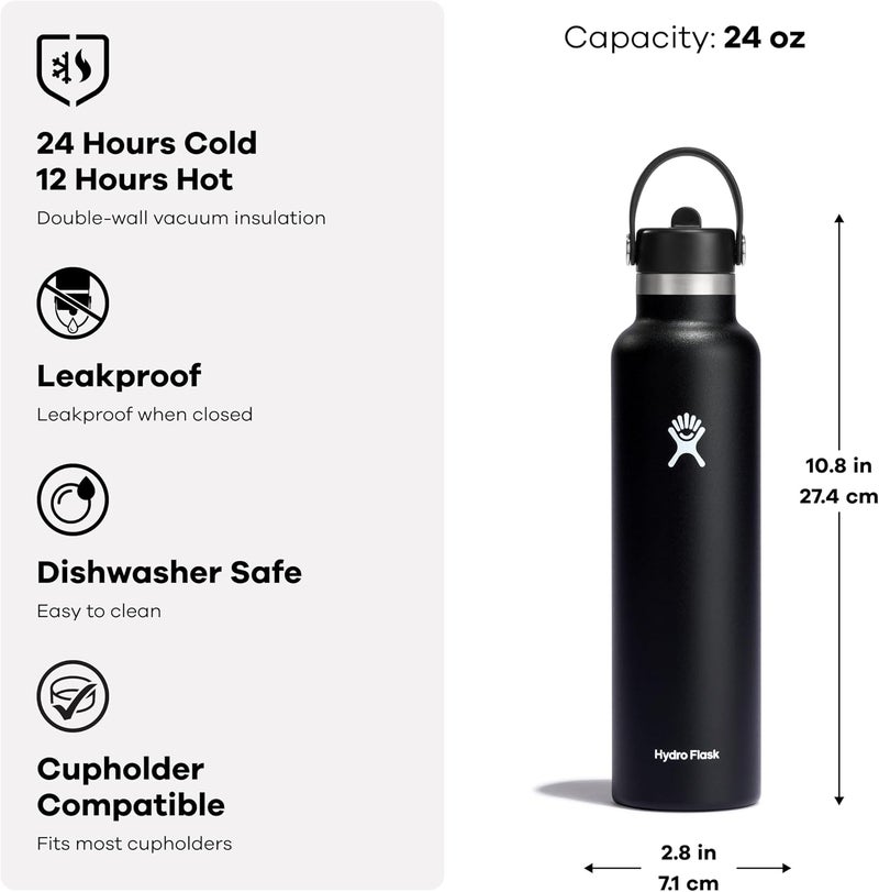 هايدرو فلاسك Hydro Flask Water Bottle - Insulated Stainless Steel - Straw Lid, Non Spill, Leakproof in 24 Oz Beachplum Purple - Image 5