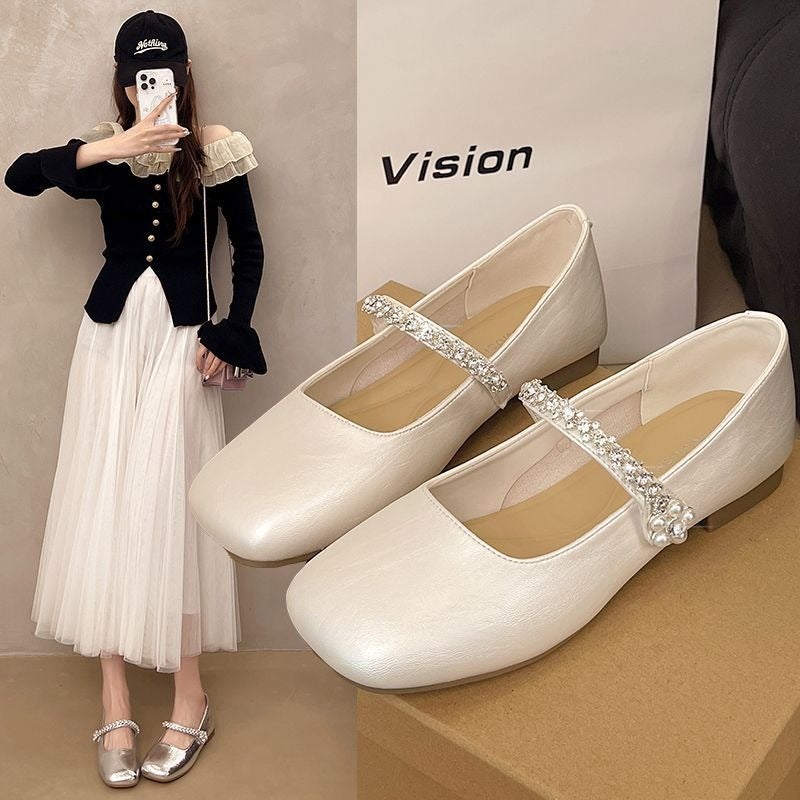 WU Women's White Square Toe Mary Jane Shoes - Light Upper, Low Heel, Comfortable, Versatile for Dresses - Image 2