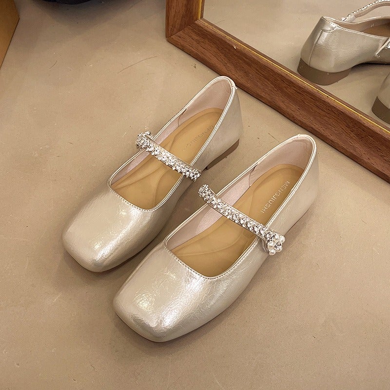 WU Women's White Square Toe Mary Jane Shoes - Light Upper, Low Heel, Comfortable, Versatile for Dresses - Image 1