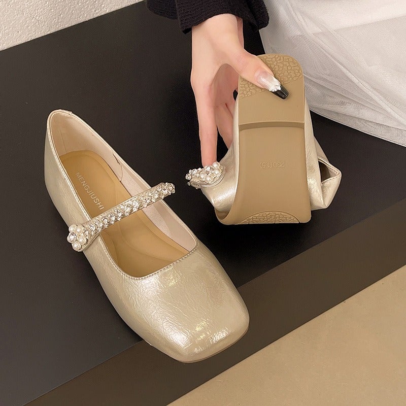 WU Women's White Square Toe Mary Jane Shoes - Light Upper, Low Heel, Comfortable, Versatile for Dresses - Image 5