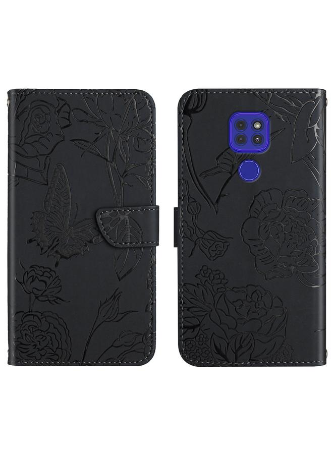 S-TOP Case For Motorola Moto G9 Skin Feel Butterfly Peony Embossed Leather Phone Case - Image 1