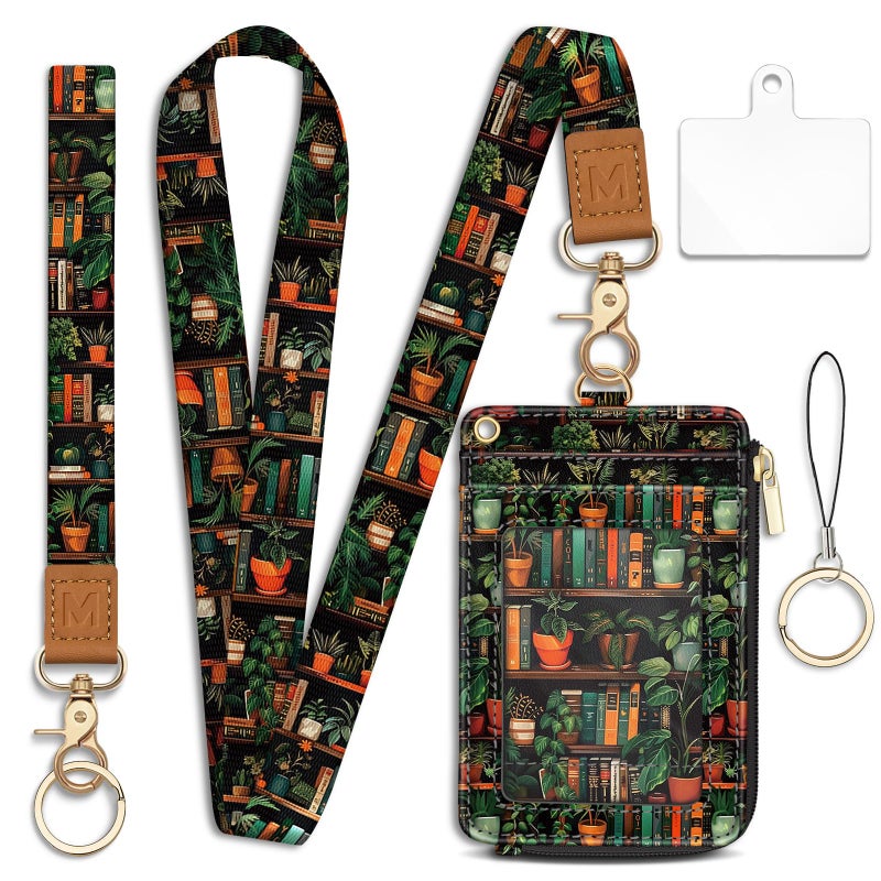 Mavellin Lanyard Wallet with Id Badge Holder, Bookshelf RFID Small Keychain Wallet Women Wristlet, Cute Zipper Credit Card Holder Phone Wrist Neck Strap for Key Name Tag, Teacher Student Office Gifts - Image 1