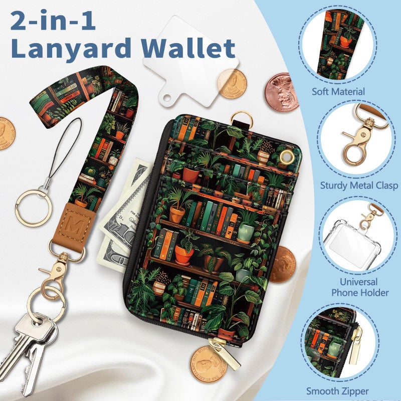Mavellin Lanyard Wallet with Id Badge Holder, Bookshelf RFID Small Keychain Wallet Women Wristlet, Cute Zipper Credit Card Holder Phone Wrist Neck Strap for Key Name Tag, Teacher Student Office Gifts - Image 3