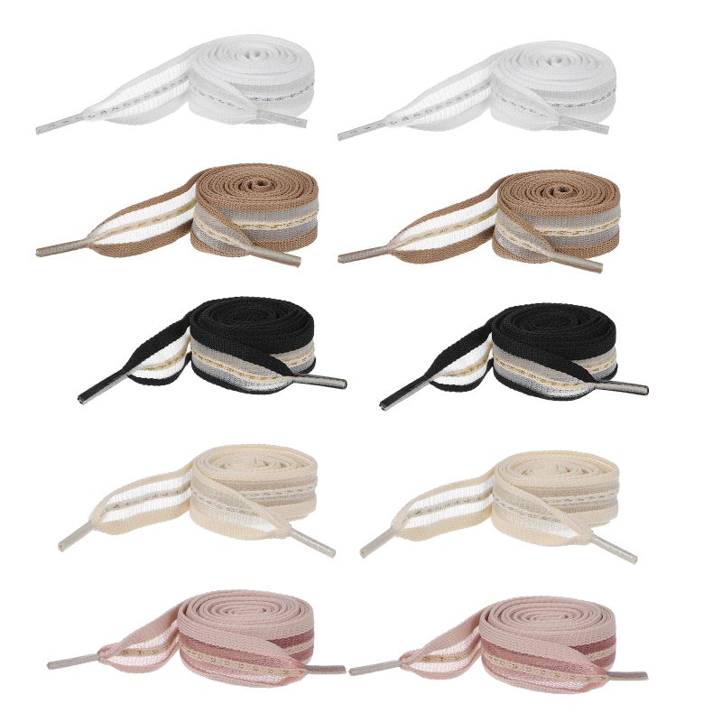 COMNICO 5 Pairs Ribbon Shoe Laces for Women, 2cm Wide Flat Soft Fabric Fantastic Stripe Shoelaces Colorful Shoe Ties (Transparent stripes) - Image 1