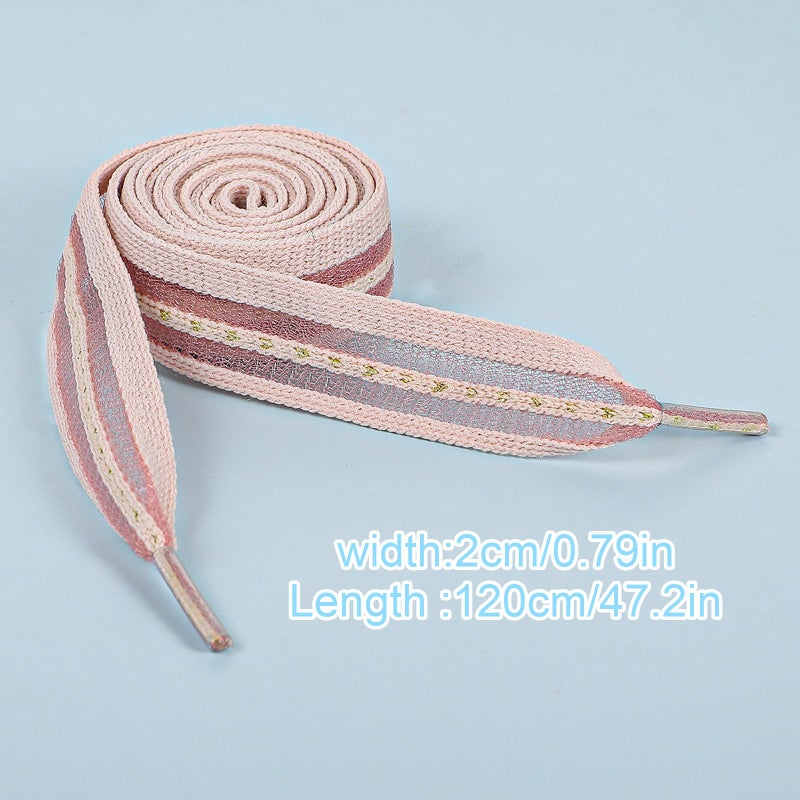 COMNICO 5 Pairs Ribbon Shoe Laces for Women, 2cm Wide Flat Soft Fabric Fantastic Stripe Shoelaces Colorful Shoe Ties (Transparent stripes) - Image 2