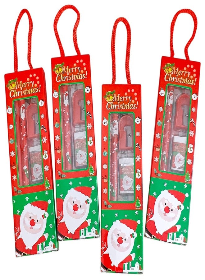 AMYCAUR Stationery Items for Kids, Santa Claus Return Gift for Kids, Christmas Gift Items for Kids, Christmas Stationery Gift Set 2 Pencils, 1Eraser, 1 Sharpener, 1 Scale for Kids (Pack of 6) - Image 1