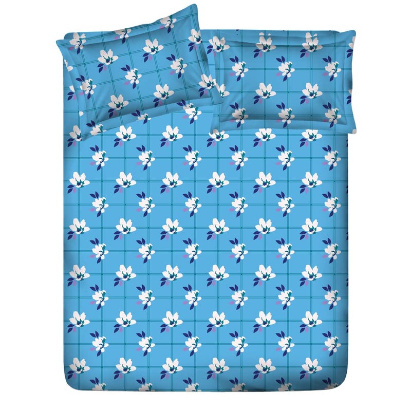 Layers Classic 100 Cotton Bedsheet Set for All Seasons Lightweight Moisture Absorbent Machine Washable Easy to Care Gift for Housewarming More 104 TC Queen Size Blue Floral Pattern - Image 3