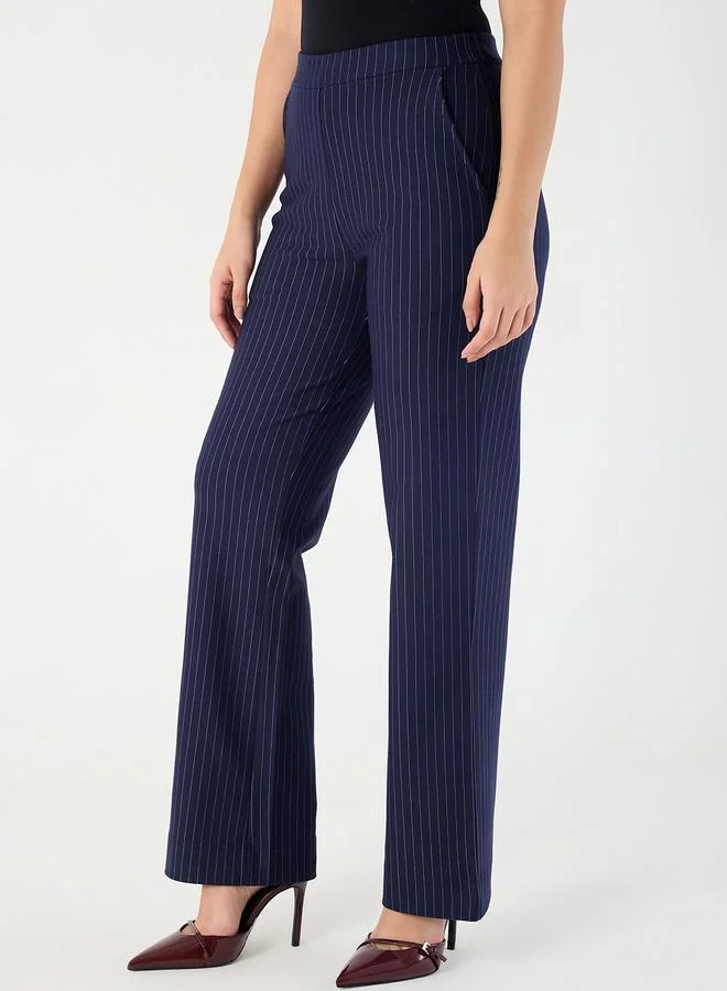Femmella Navy Blue Pinstripe Regular Fit Trousers