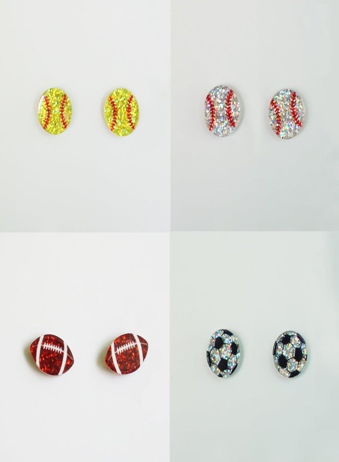 Pingyongchang Stackable Sport Acrylic Stud Earrings Set for Sport Lover Volleyball Baseball Basketball Football Rugby Glitter Jewelry for Women Birthday Mother's Day Valentine's Day Friendship Gifts - Image 4