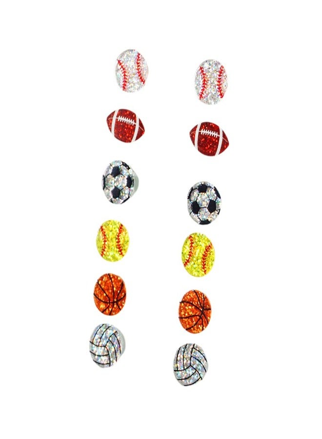 Pingyongchang Stackable Sport Acrylic Stud Earrings Set for Sport Lover Volleyball Baseball Basketball Football Rugby Glitter Jewelry for Women Birthday Mother's Day Valentine's Day Friendship Gifts - Image 1