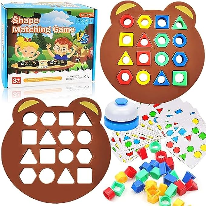 SHAPE MATCHING GAME WITH CARD, COGNITIVE GEOMETRY COLOR MATCHING GAME,SHAPE MATCHING GAME,COLOR SENSORY EDUCATIONAL TOY FOR KIDS AGES 3 4 5 6 8 YEARS OLD - Image 1