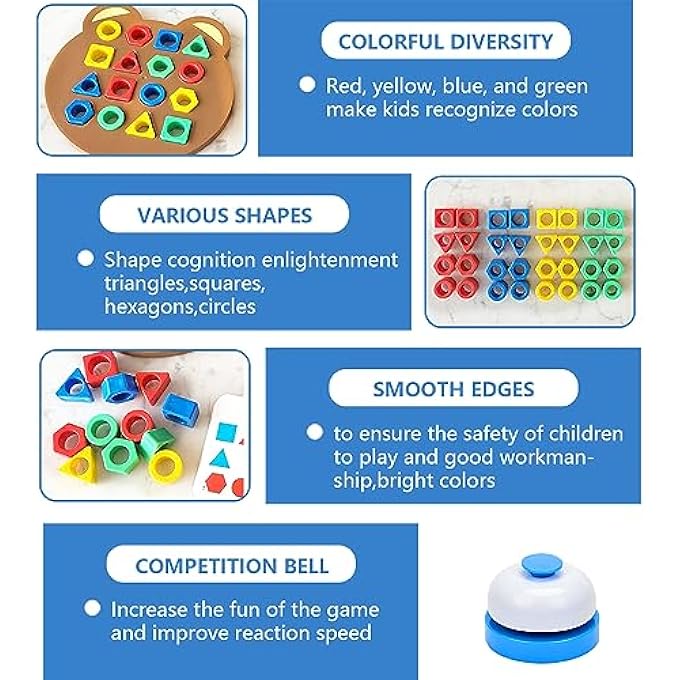 SHAPE MATCHING GAME WITH CARD, COGNITIVE GEOMETRY COLOR MATCHING GAME,SHAPE MATCHING GAME,COLOR SENSORY EDUCATIONAL TOY FOR KIDS AGES 3 4 5 6 8 YEARS OLD - Image 4