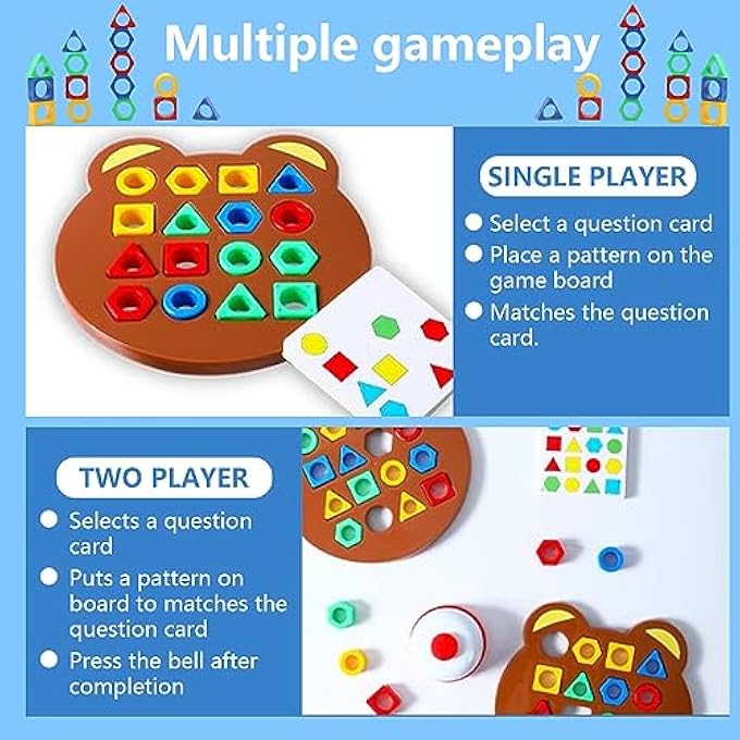 SHAPE MATCHING GAME WITH CARD, COGNITIVE GEOMETRY COLOR MATCHING GAME,SHAPE MATCHING GAME,COLOR SENSORY EDUCATIONAL TOY FOR KIDS AGES 3 4 5 6 8 YEARS OLD - Image 3