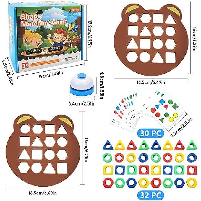 SHAPE MATCHING GAME WITH CARD, COGNITIVE GEOMETRY COLOR MATCHING GAME,SHAPE MATCHING GAME,COLOR SENSORY EDUCATIONAL TOY FOR KIDS AGES 3 4 5 6 8 YEARS OLD - Image 2
