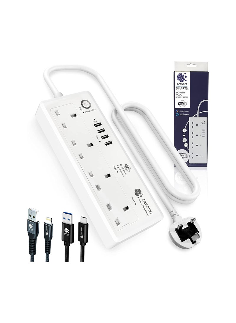 CAROSKI - Power Extension Cord 4AC Outlets - Smart Power Strip Wifi Extension Plug with 4 USB Ports Surge Protector - Charging Socket with 6 ft long Extension Cord - Image 1