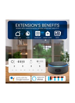 CAROSKI Power Extension Cord 4AC Outlets - Smart Power Strip Wifi Extension Plug with 4 USB Ports Surge Protector - Charging Socket with 6 ft long Extension Cord  - Image 3
