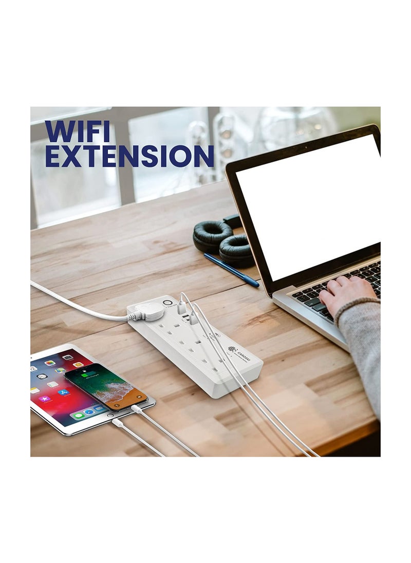 CAROSKI - Power Extension Cord 4AC Outlets - Smart Power Strip Wifi Extension Plug with 4 USB Ports Surge Protector - Charging Socket with 6 ft long Extension Cord - Image 1