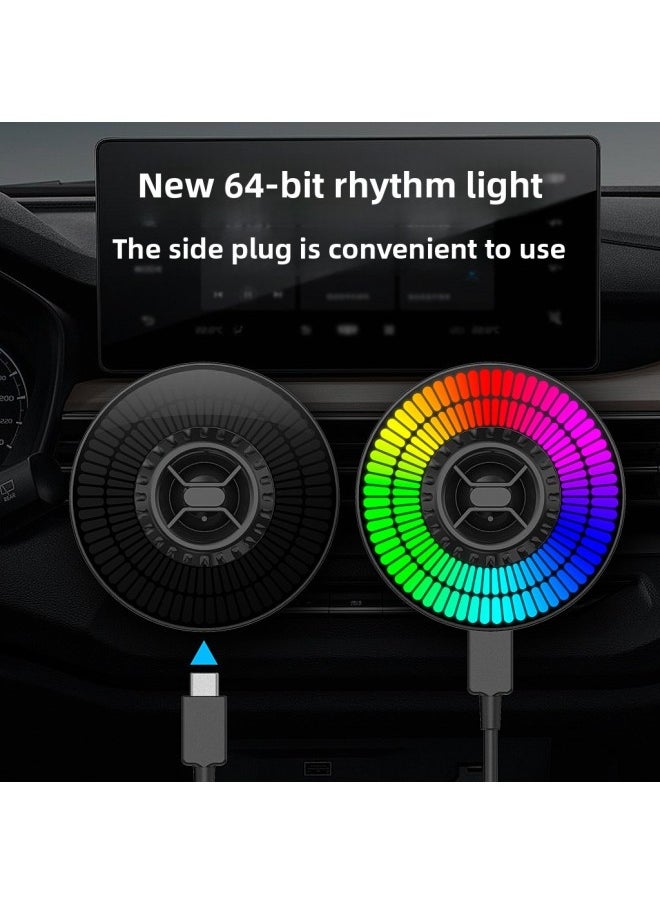 Generic - Source RGB Voice-activated Music Rhythm Light 64-bit Pickup Light Car Led Car Spectrum Display Car Interior Light-Light Color:Round 64-bit Charging Model With Magnetic Suction - Image 1