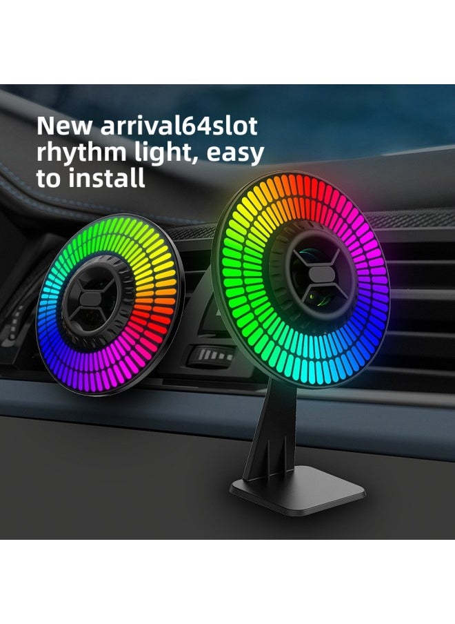Generic - Source RGB Voice-activated Music Rhythm Light 64-bit Pickup Light Car Led Car Spectrum Display Car Interior Light-Light Color:Round 64-bit Charging Model With Magnetic Suction - Image 1