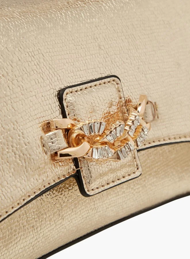 Paprika Women's Embellished Crossbody Bag with Chain Strap and Magnetic Button Closure