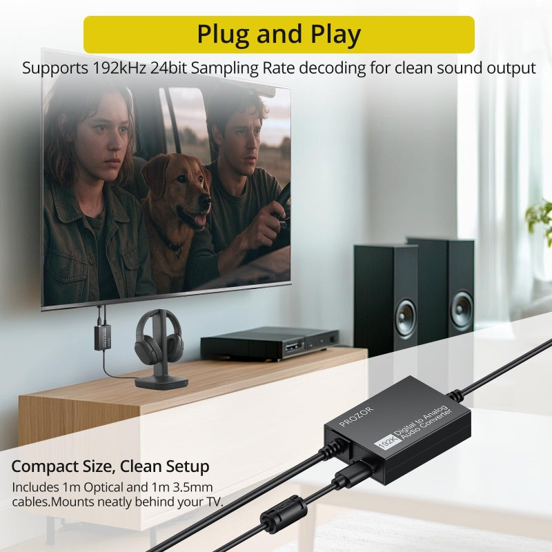 PROZOR 192kHz Digital to Analog Converter - DAC Digital Optical Toslink to 3.5mm Stereo Audio Adapter, SPDIF to 3.5mm Jack Amp for HD TV, Set top Box, DVD/Blu-Ray Players etc - Image 5