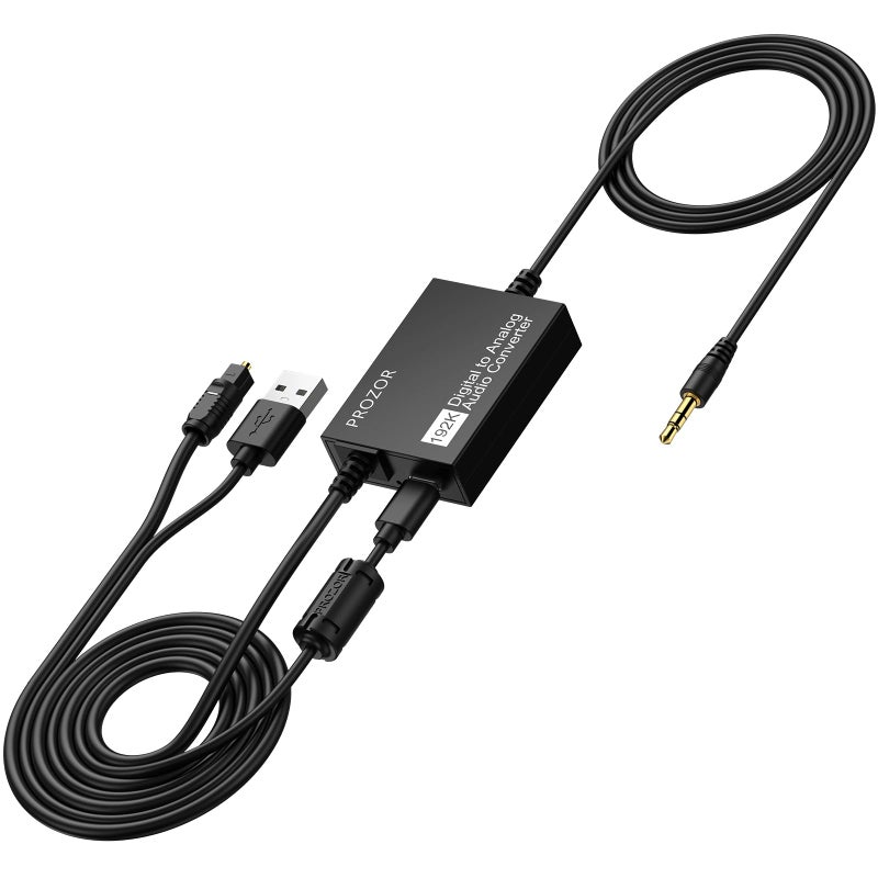 PROZOR 192kHz Digital to Analog Converter - DAC Digital Optical Toslink to 3.5mm Stereo Audio Adapter, SPDIF to 3.5mm Jack Amp for HD TV, Set top Box, DVD/Blu-Ray Players etc - Image 1