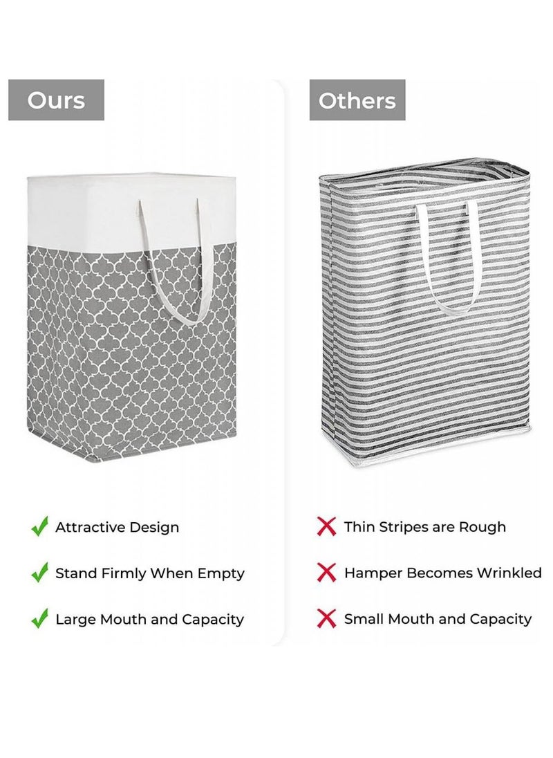 AIWANTO 2 Pcs Large Laundry Hampers 75L Collapsible Baskets with Handles, Freestanding Clothes Storage for Bedroom, Dorm & Towels Clover Grey (40x30x60cm)  - Image 3