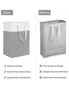 AIWANTO 2 Pcs Laundry Basket Hamper Large Collapsible Laundry Bag with Easy Carry Handles Freestanding Clothes Hampers for Laundry Bedroom, Dorm, Clothes, Towels, 75L, Clover Grey (40*30*60)cm  - Image 3
