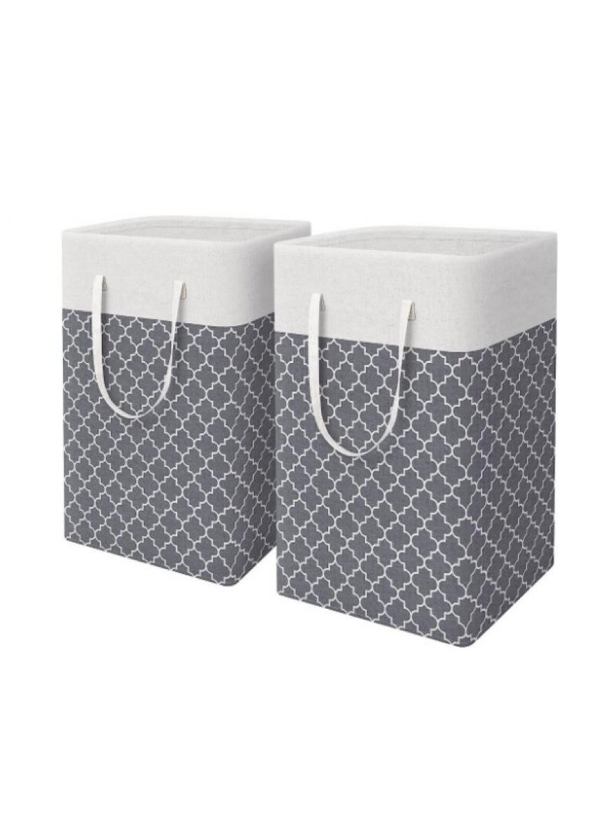 2 Pcs Laundry Basket Hamper Large Collapsible Laundry Bag with Easy Carry Handles Freestanding Clothes Hampers for Laundry Bedroom, Dorm, Clothes, Towels, 75L, Clover Grey (40*30*60)cm 